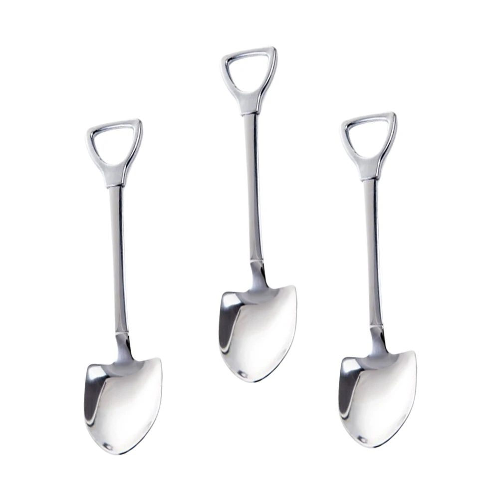 

3 Pcs Cocktail Spoon Shovel-shaped Rice Scoops Home Stirrer Stainless Steel Cooking Silver