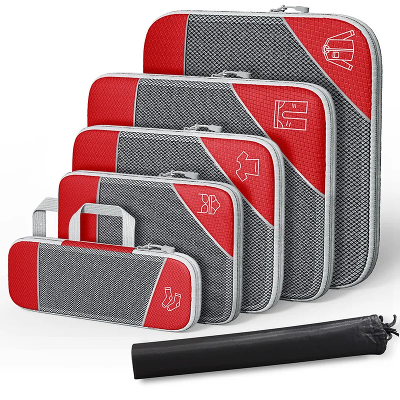 Compressed Travel Storage Organizer Set With Shoe Bag Mesh Visual Luggage Portable Packing Cubes Lightweight Suitcase Bag 3/6PCS