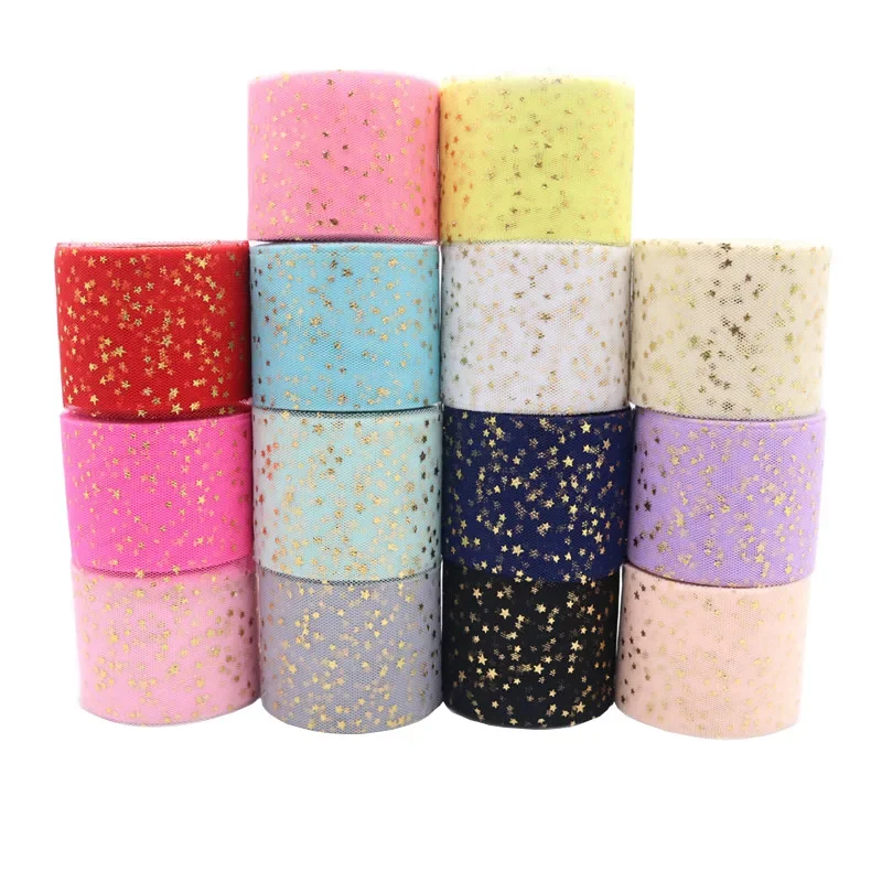 6cm 25Yards Star Tulle Confetti Glitter Tulle Baking Cake Topper Tutu Pom Bow Soft Squine Tulle DIY Wedding Birthday Decoration