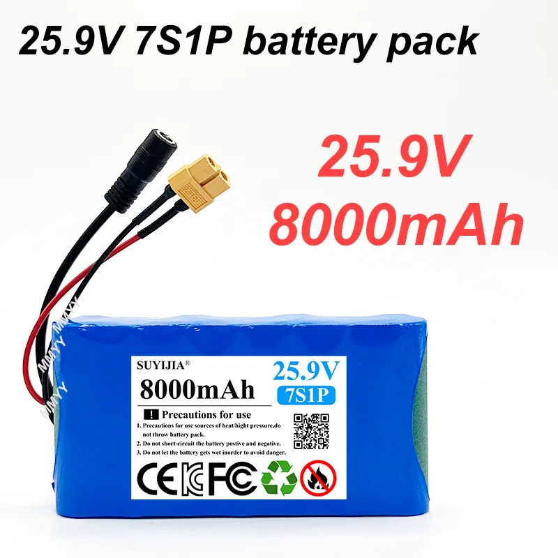 Batterie Li-ion 18650 7S1P 25.2V 24V 8000mAh avec BMS, pour surveiller le haut-parleur, petite batterie Rechargeable pour monocycle électrique