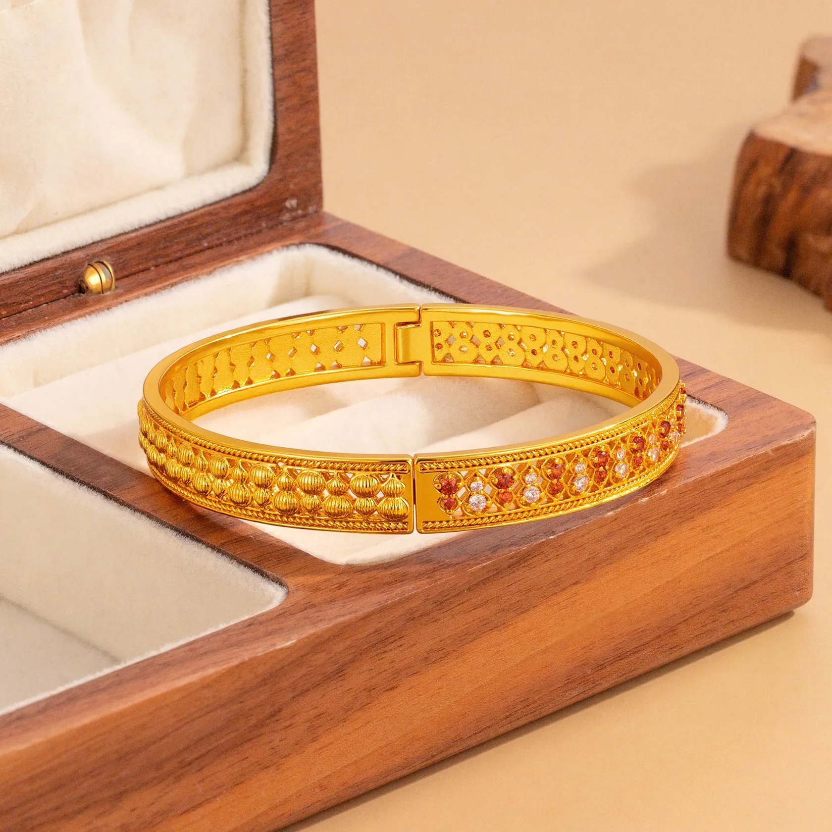 Luxury 24K 9999 Pure Gold real gold Dot Drill Gourd Bracelet Women's Buckle Bracelet