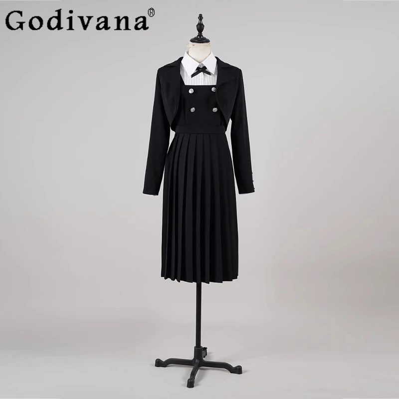 

Two Dimensional Animation Cos Dress Set Women Black Coat School Uniform Cosplay Dress Female Three Pieces Cos Outfits