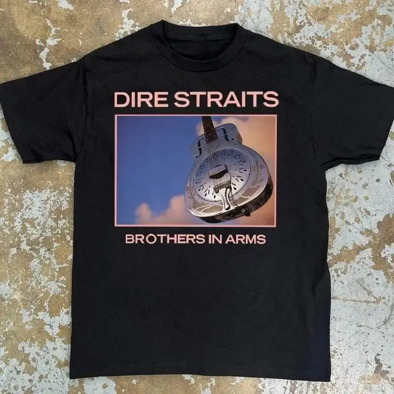 1992 Dire Straits on Every Street Reprinted Black T-shirts Rock Punk T Shirts Casual Loose Print Short-sleeved Daily Wear Unisex