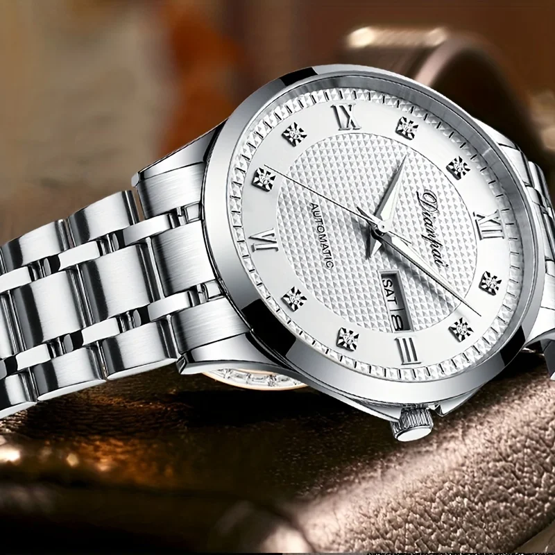 Dianpai Men's Fully Automatic Mechanical Watch Stainless Steel Men's Weekly Calendar Business Night Light Waterproof Watch