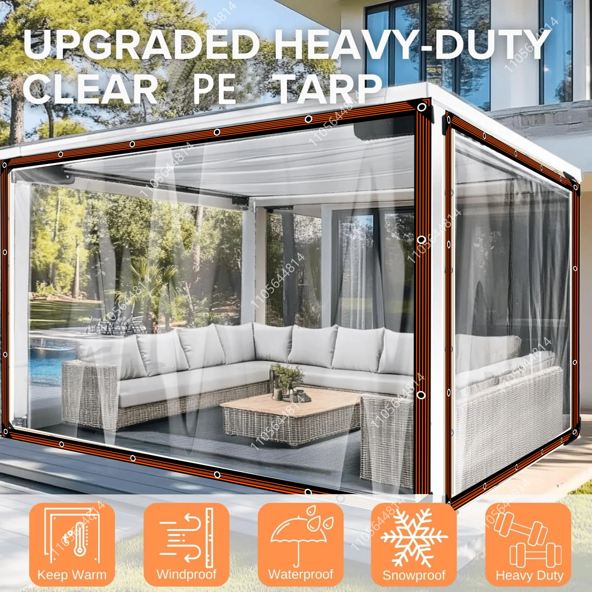 Outdoor Clear PE Windbreak Tarp Waterproof Snow Resistant Pergola Curtain UV Protection Transparent Side Screen For Patio Garden