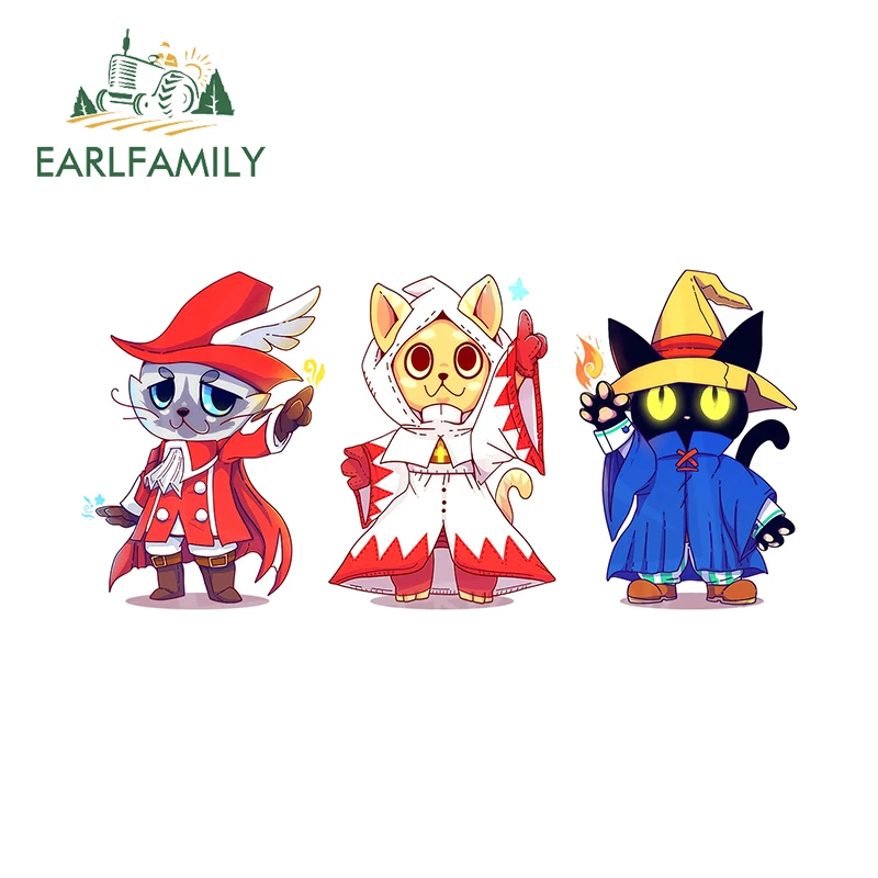 EARLFAMILY 13cm × 6.2cm Amusing Cartoon Kitten Car Stickers Red White Black Mage Cat Group Decals Cool Vinyl Car Accessories
