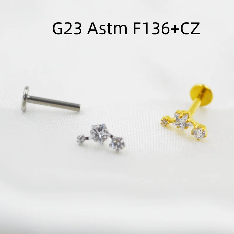 10pcs 16G G23 Titanium Astm F136 Star CZ  Internal Thread Lip Labret Bar Ear Helix Tragus Rook Barbells Stud Piercing Jewelry