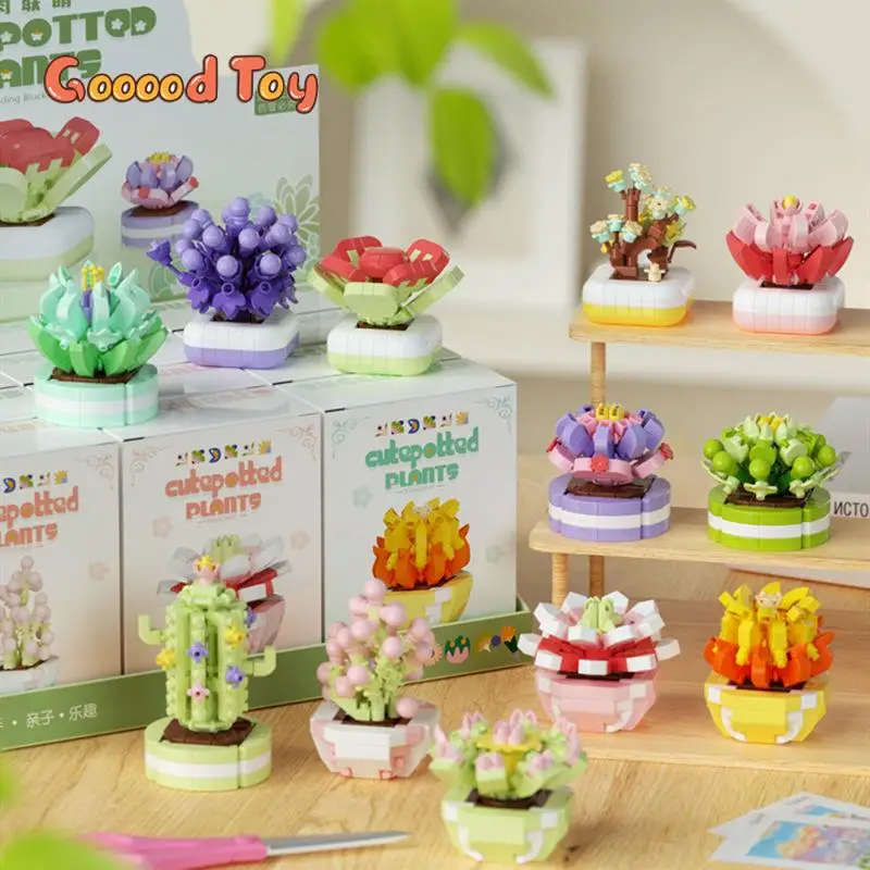 Bloques de construcción de modelo de Cactus de flor eterna, juguetes creativos, ensamblaje de ramo, planta suculenta, microbloques en maceta, decoración de juguete