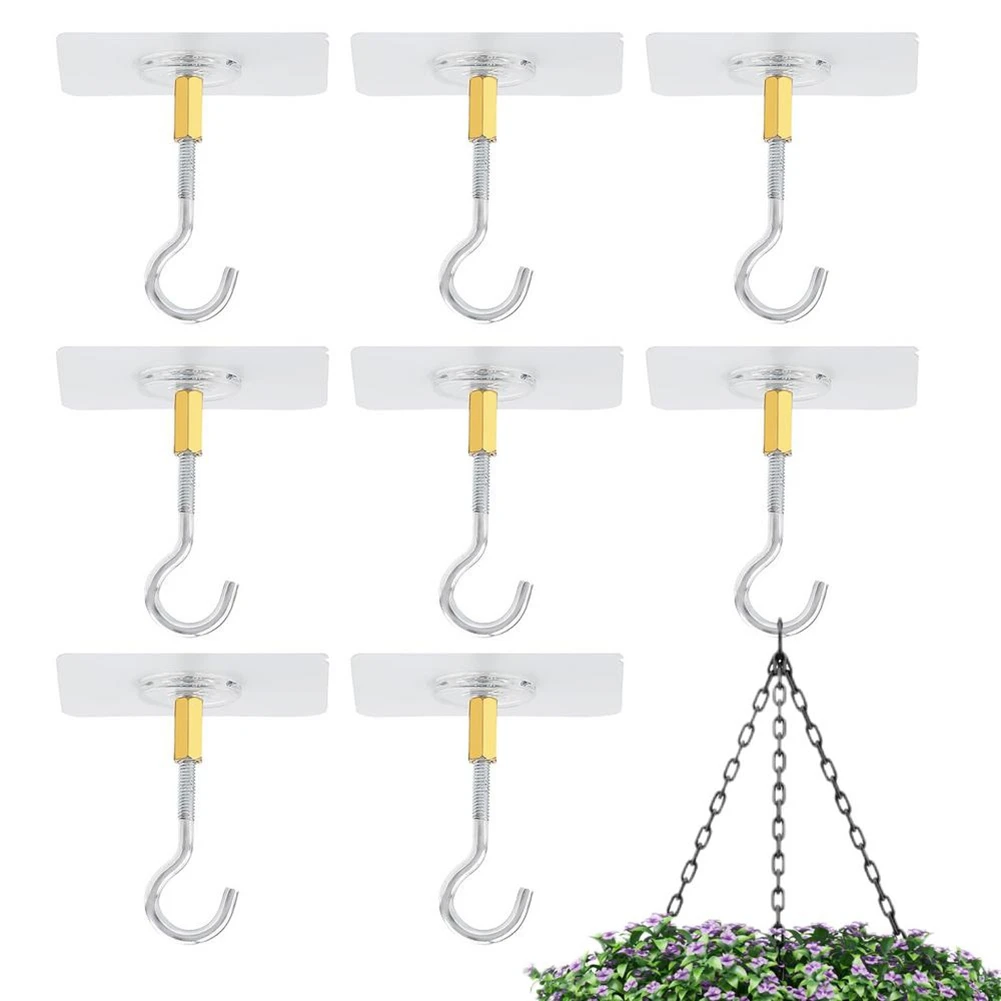 PZHI-Adhesive Ceiling Hooks 8PCS Ceiling Hanger Hooks Eye Hooks For Suspending Small Plants Wind Chime Hanger For Kitchen