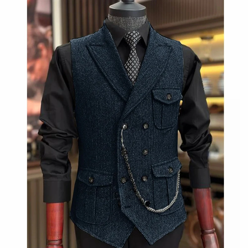 Casual Mens Vest V Neck Solid Color Party Herringbone Slim Fit Tuxedos School Waistcoat For Wedding Banquet Nightclub