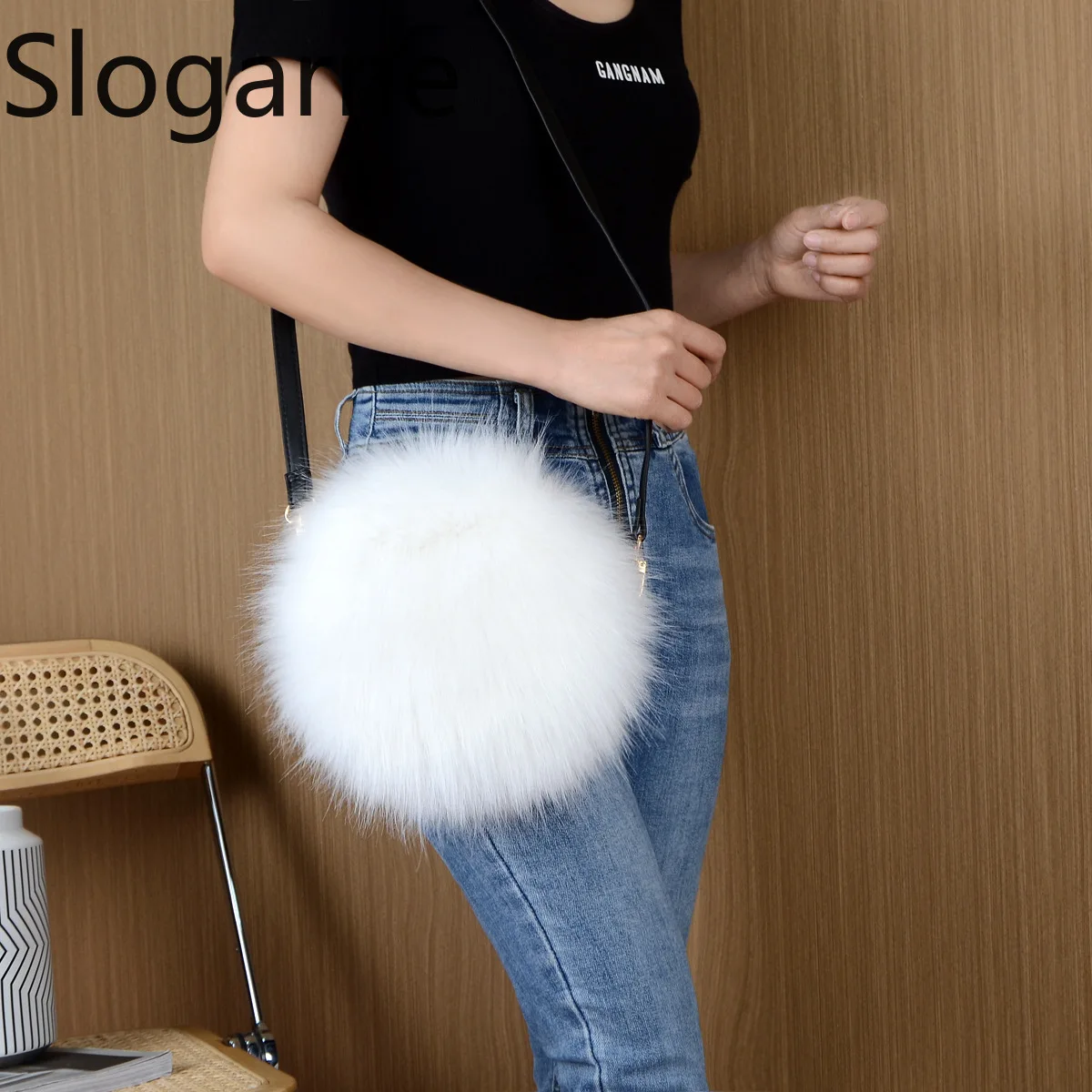 Fashion Round Fur Bag European America Women Faux Fox Fur Crossbody Shoulder Bag Ladies Mini Fluffy Evening Bags Girls Handbags