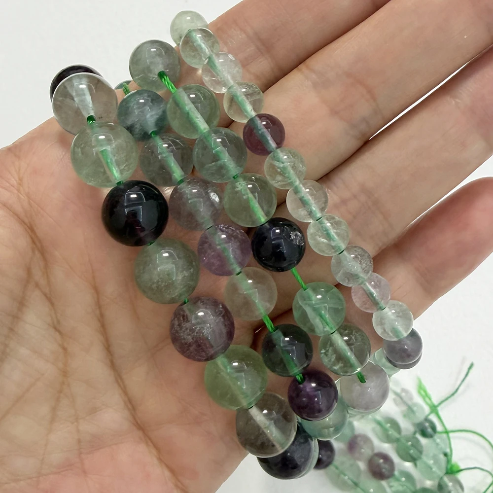 Natural Stone Green Fluorite Round Loose Beads 15