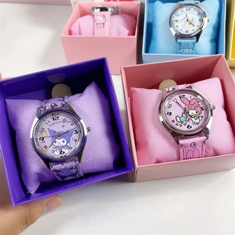 Anime Sanrio PU leather electronic watch kulomi big-eared dog Melody children's watch gift with gift box