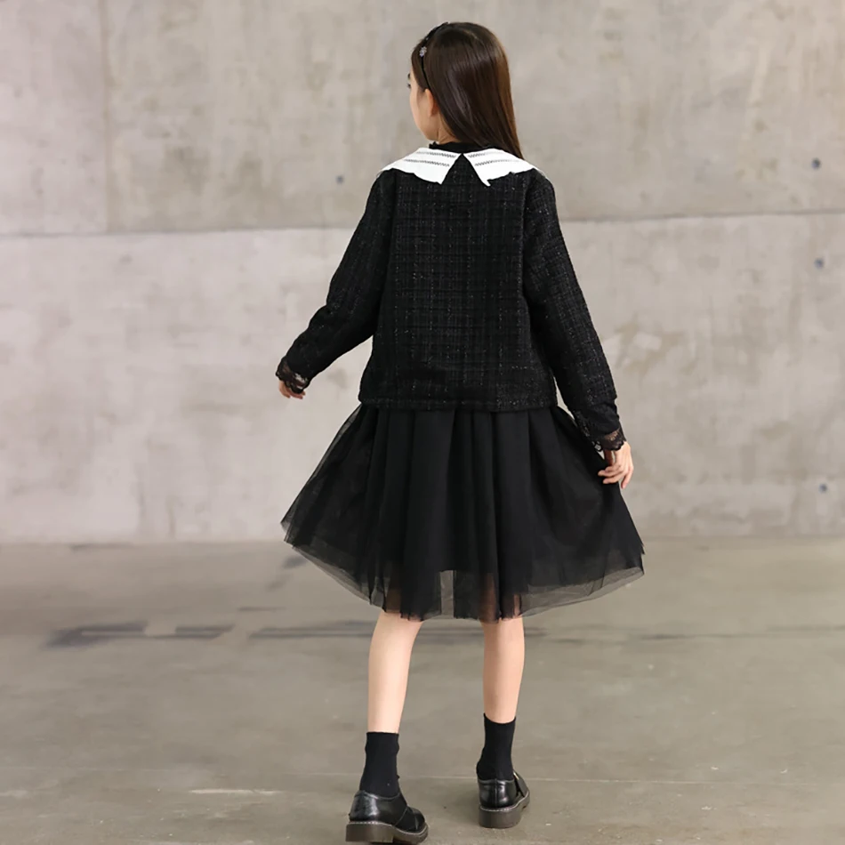 Elegant Girls Spring Autumn Long Sleeve Princess Style Casual Dress with Tulle Skirt Perfect for Special Occasion and Daily Wear