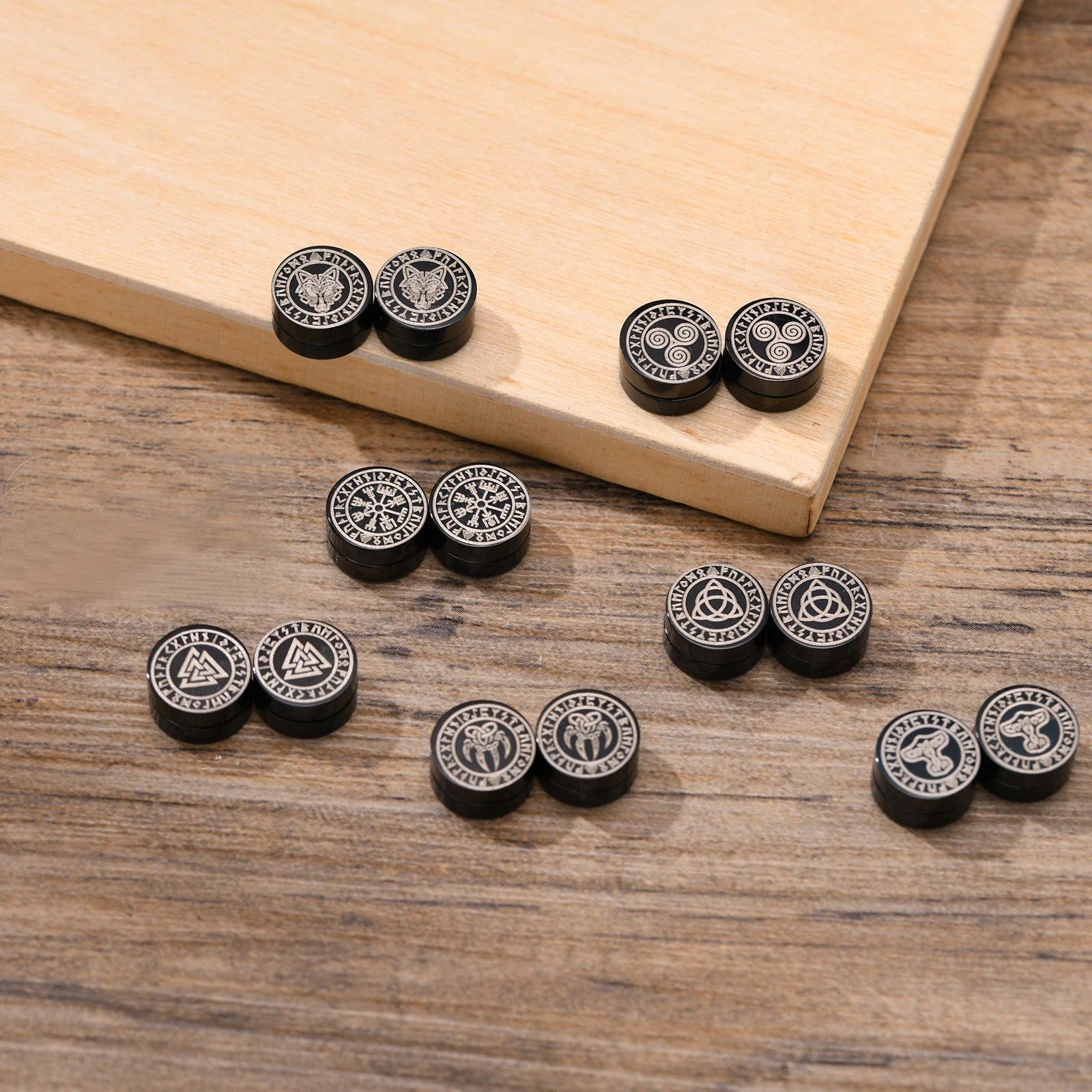 Gothic Punk Nordic Viking Men Women Strong Magnet Magnetic Earrings Stainless Steel Non Piercing Ear Studs for Boyfriend