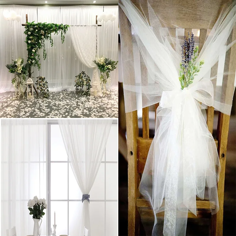 10m*50cm Wedding Organza Tulle Roll Sheer Crystal Fabric Wedding Arch Door Backdrop Decoration Wedding Chair Sashes Decor Yarn