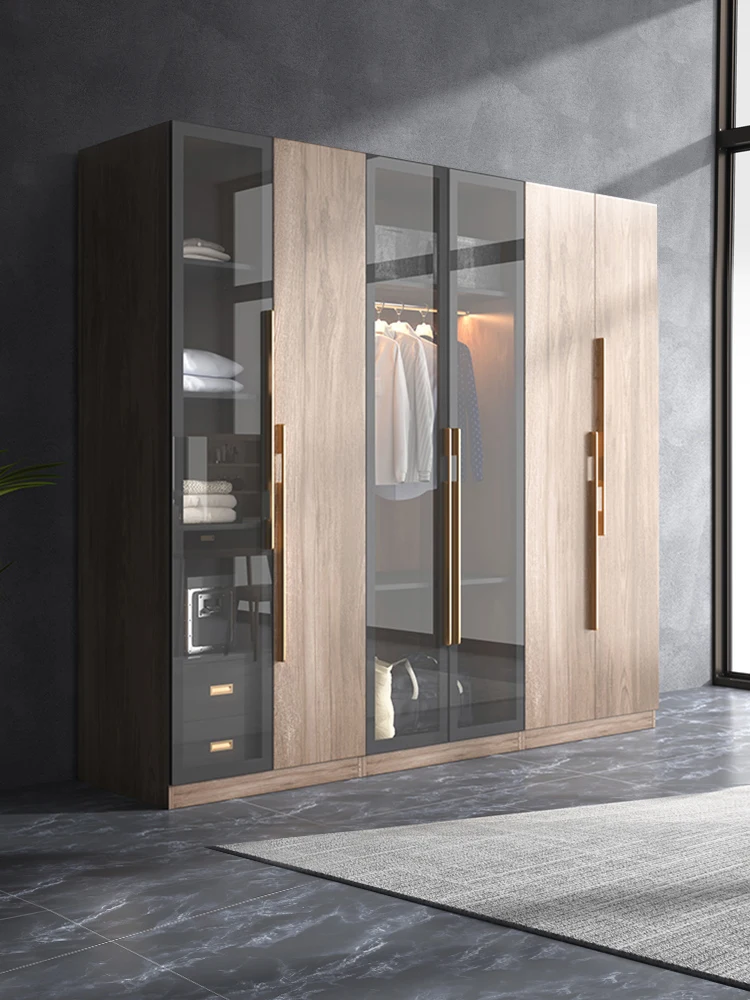 Modern Minimalist Bedroom Glass Door Integral Assembly Economical Storage Large Wardrobe Nordic Swing Door Wardrobe