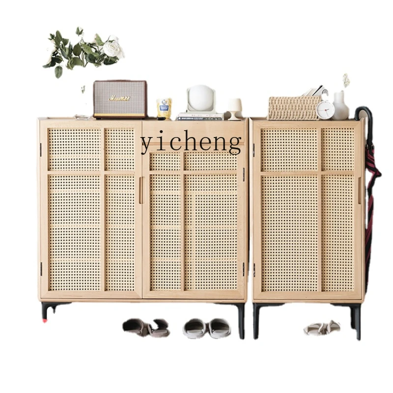 

Zk Solid Wood Shoe Cabinet Home Doorway Hallway Hall Cabinet Rattan Storage Cabinet Home Shoe Rack Beech
