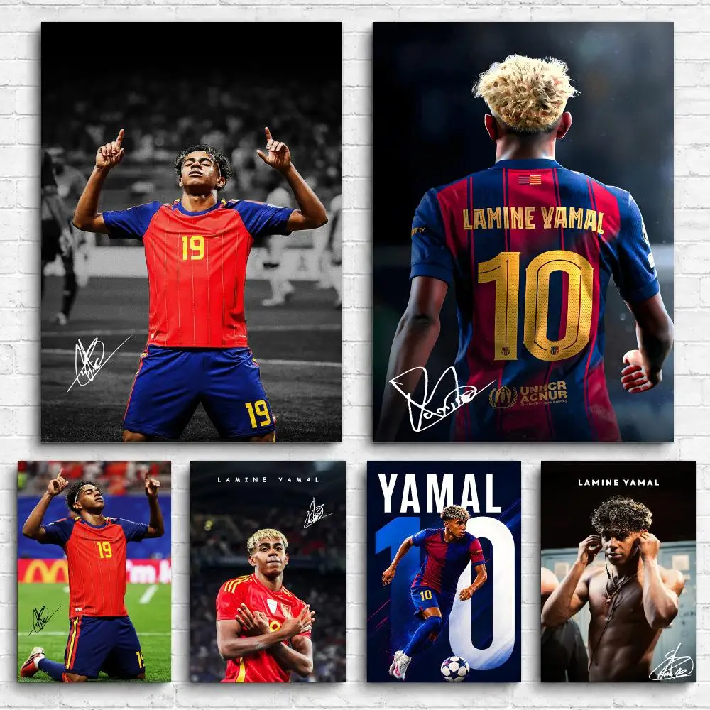 Athlete L-Lamine Soccer Y-Yamal Framed Wall Painting Canvas Poster Ready to Hang Wall Art for Bedroom Living Room Home Decor