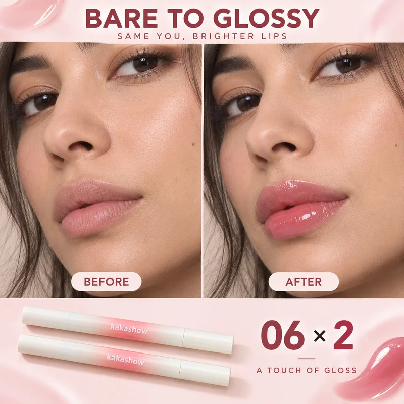 kakashow 2PCS Same Shade Lip Tint Set Glossy Lip Stain Long Lasting Hydrating Lip Glaze High Shine Non Sticky Juicy Liquid Lipstick Buildable Color Mirror Shine Lightweight Natural Gradient Lip Makeup for Women Daily Wear