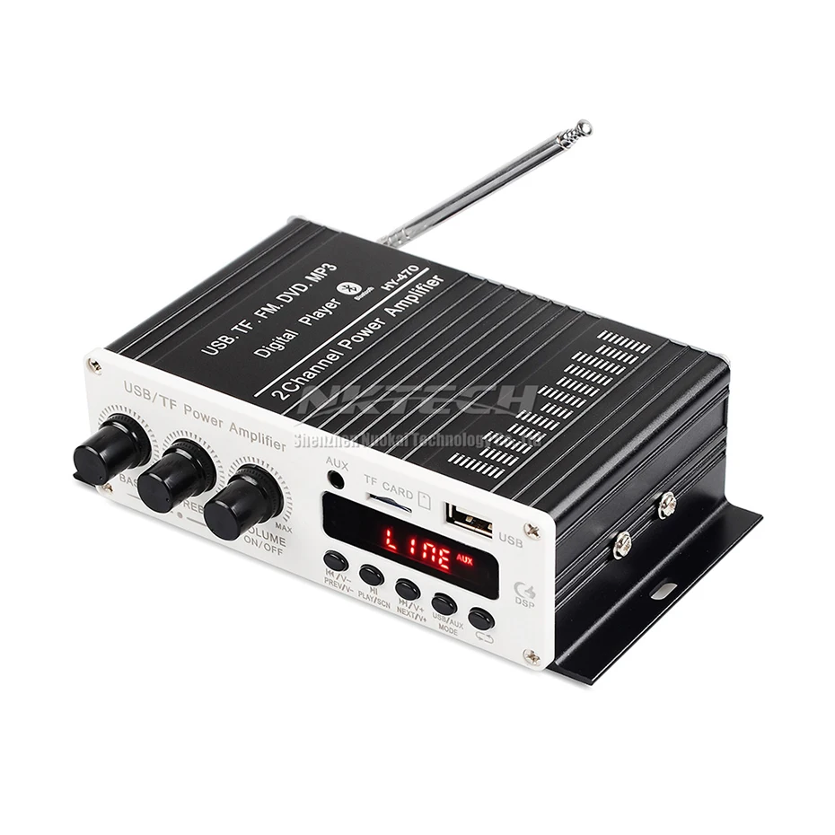 Nktech HY-470 jogador digital amplificador de potência do carro bluetooth 5.0 estéreo de alta fidelidade áudio em casa 2ch 20w rms aux usb tf cartão fm 87.5-108mhz