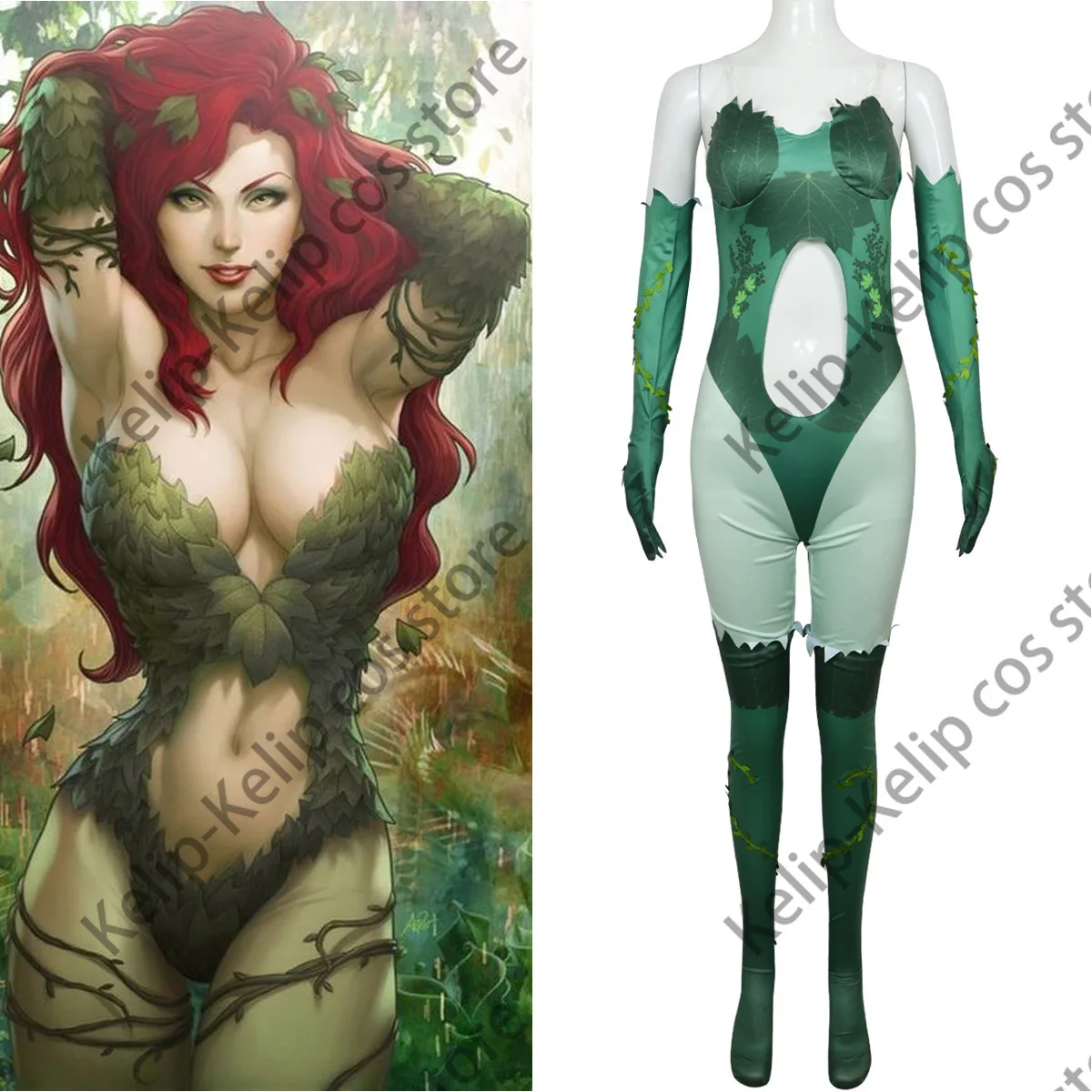 Poison Cosplay Ivy Coat Black Jacket Swimwear Jumpsuit Costume Disguise Outfits Women Girls Halloween Carnival Roleplay Suit