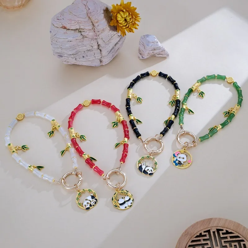 

Cute Panda - themed National Style Mobile Phone Keychain with Bamboo Beads for Anti - Loss and Small - Creative Design