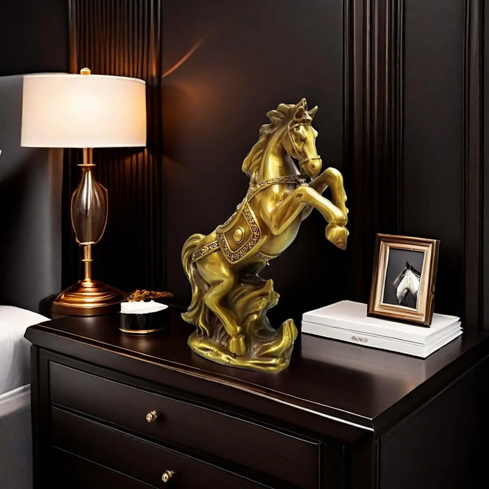 

Brass Horse Sculpture Desktop Decoration Copper Housewarming Gift Good Luck Decorative Statue for Office Bedroom Home Decor