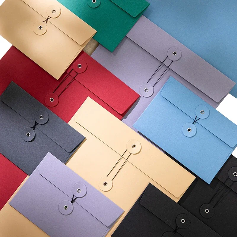 20Pcs Kraft Paper Envelope A6/A5/A4 Vintage Ticket File Documents Bag with Button String Tie Business Greeting Cards Storage Bag