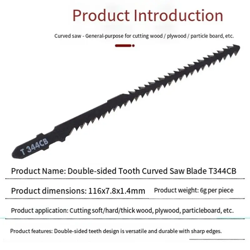 A19F-Jigsaw Blade,T344CB 10Pcs Double Sided Curved Saw Blade, Soft Hardwood Plastic Electric Tool Accessories