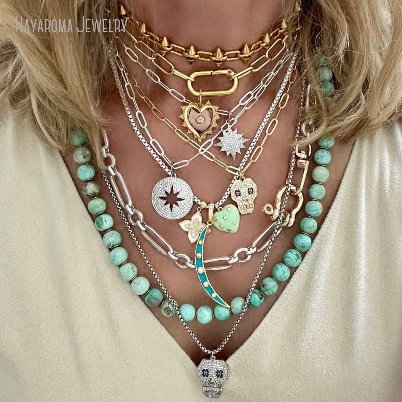 

10Pcs Skull Charm Pendant Stainless Steel Chain Necklace Women Goth Choker Y2k Accessories Kpop Emo Jewelry Collares