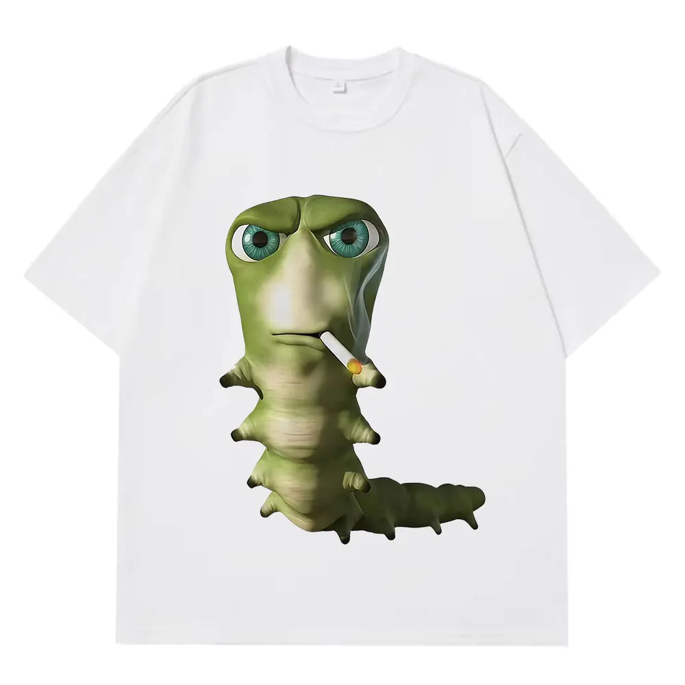 Funny caterpillar print T-shirt, fashionable Harajuku style casual T-shirt, extra large size, pure cotton short-sleeved