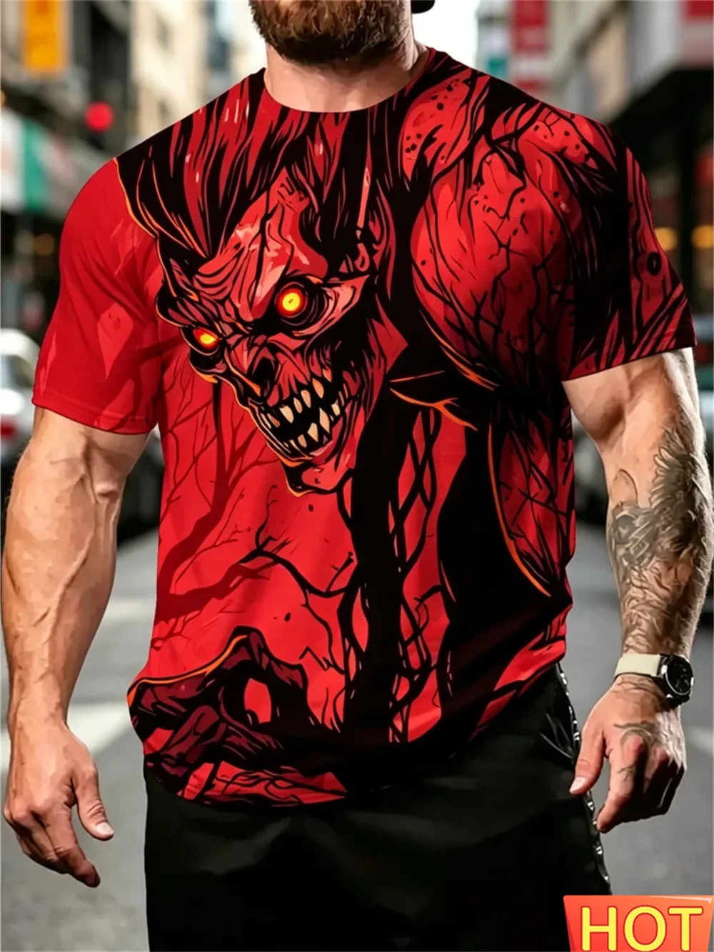 Halloween themed T-shirt Demon Monster Graphic T Shirt for Men Cartoon Printed Short Sleeve Tops Funny T-shirt Men's Streetwear