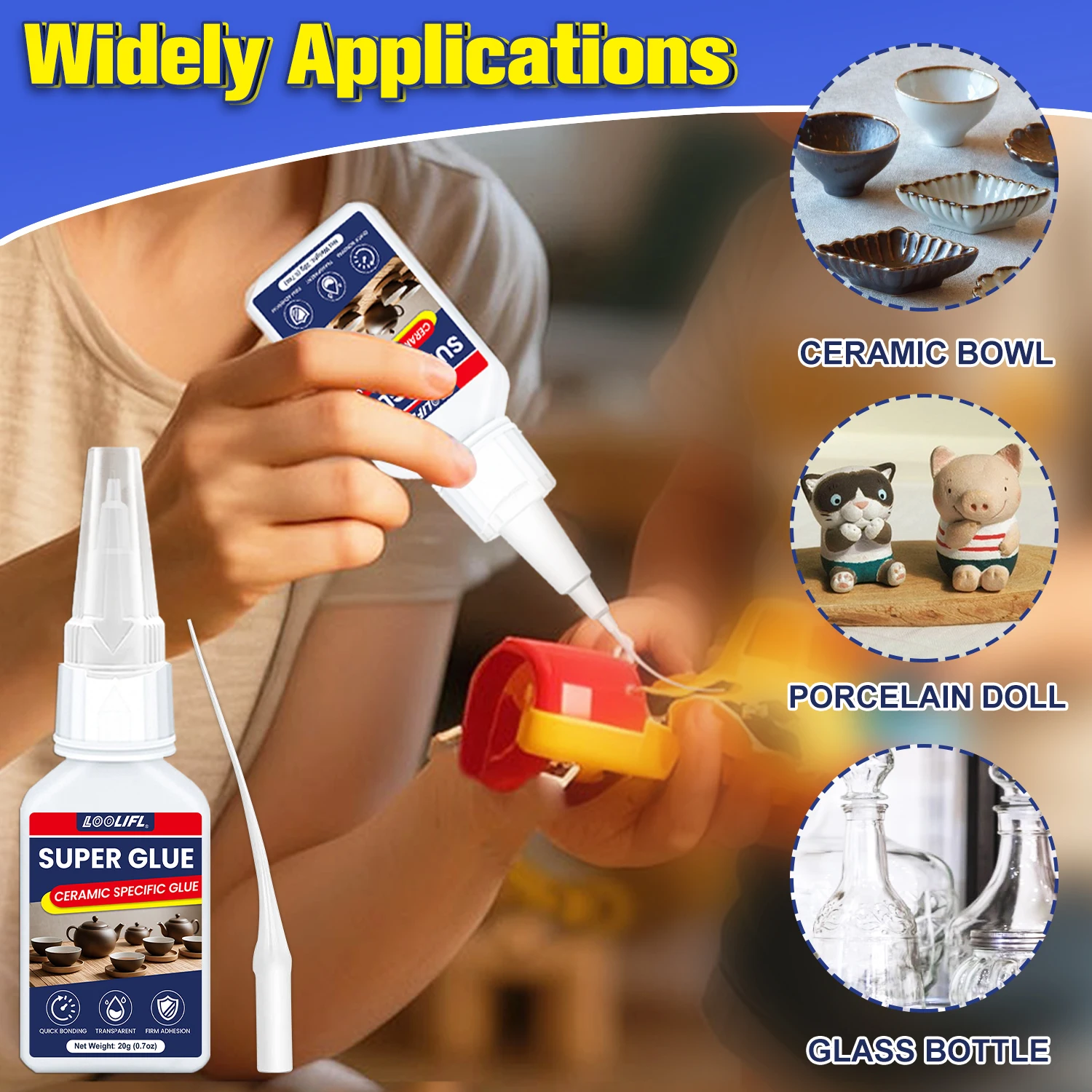 Colle pour verre forte, colle pour bijoux, liaison en trois secondes, la colle instantanée est transparente et insipide. Réparation sans couture, adaptée