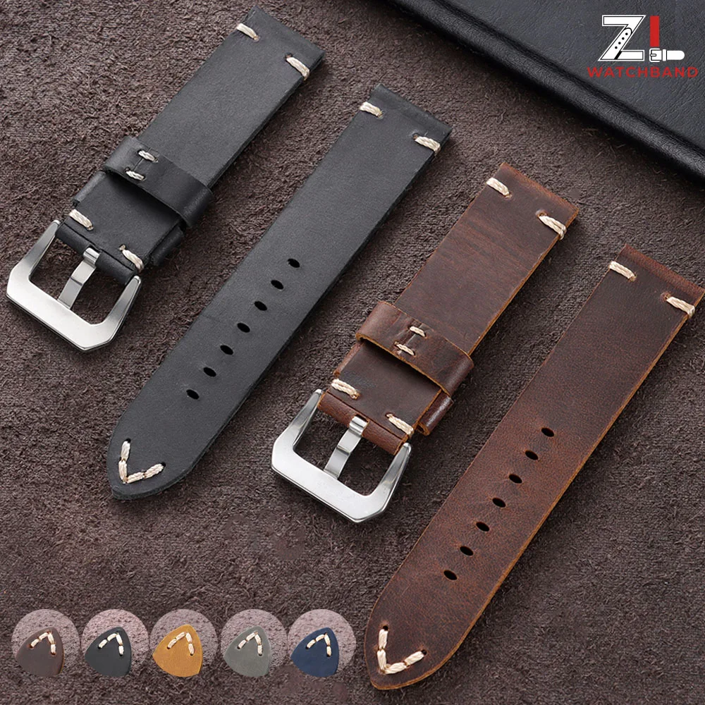 Leather WatchBand 18mm 20mm 22mm 24mm 26mm Universal for Men Women Handmade Retro Cowhide Leather Sport Strap Soft Bracelet Belt