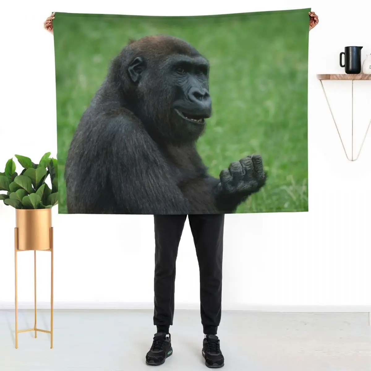Gorilla Lope Sitting In The Green Summer Grass Throw Blanket Furry Moving Decorative Sofas anime manga bed plaid Blankets
