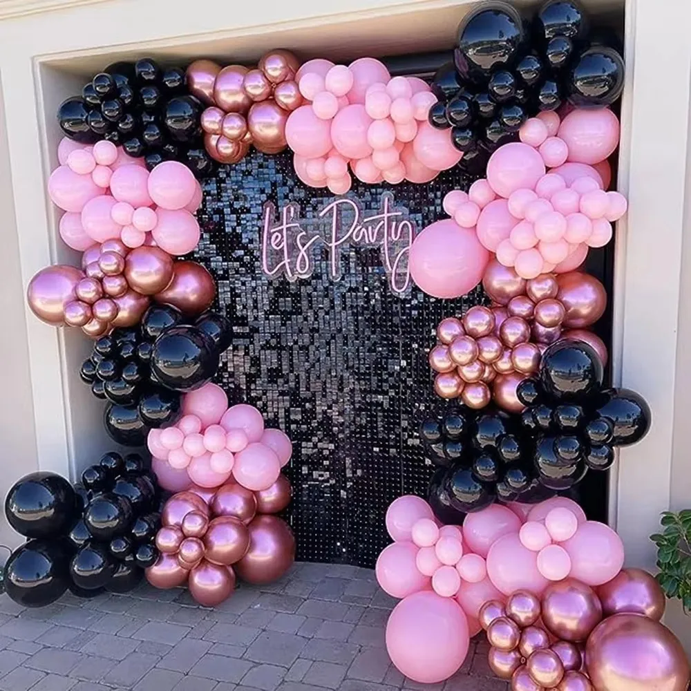 

Macaron Pink Balloons Garland Arch Black Metallic Rose Gold Latex Balloon Kit Wedding Kids Birthday Party Baby Shower Decoration