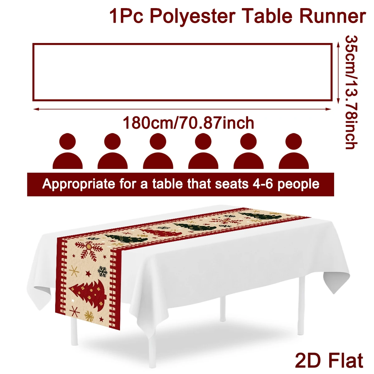 Festive Christmas Table Runner 180*35cm Polyester Tablecloth for Indoor Outdoor Home Party Decor Christmas Decorations for Home