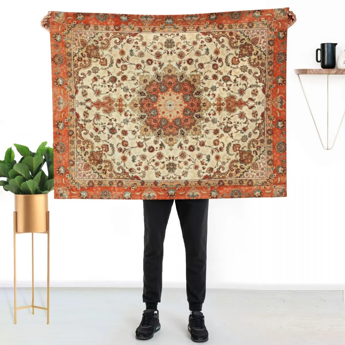 Orange Traditional Oriental Moroccan Artwork Carpet Style. Throw Blanket Baby decorative Giant Sofa Sofas Blankets