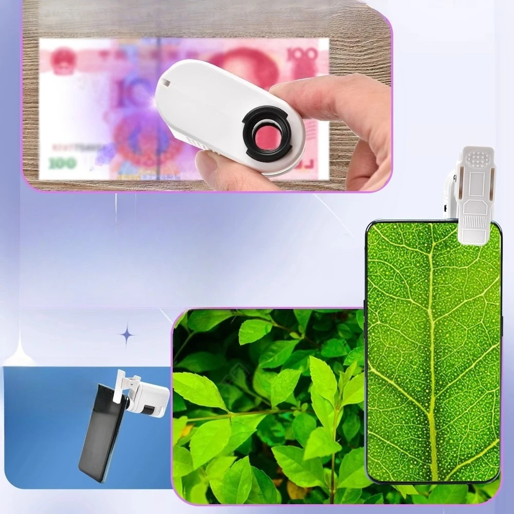 Mobile Phone Magnifying Glass,Mini Microscope 80x, Toy Small Portable Magnifying Glass, Intelligence Experiment,