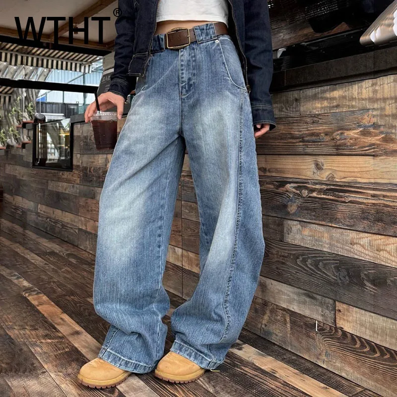 

WTHT модные мужские сращенные деконструкторы дизайн, старые джинсовые брюки, винтажные широкие джинсы с высокой талией, мужские, осень 2023, 2A1988
