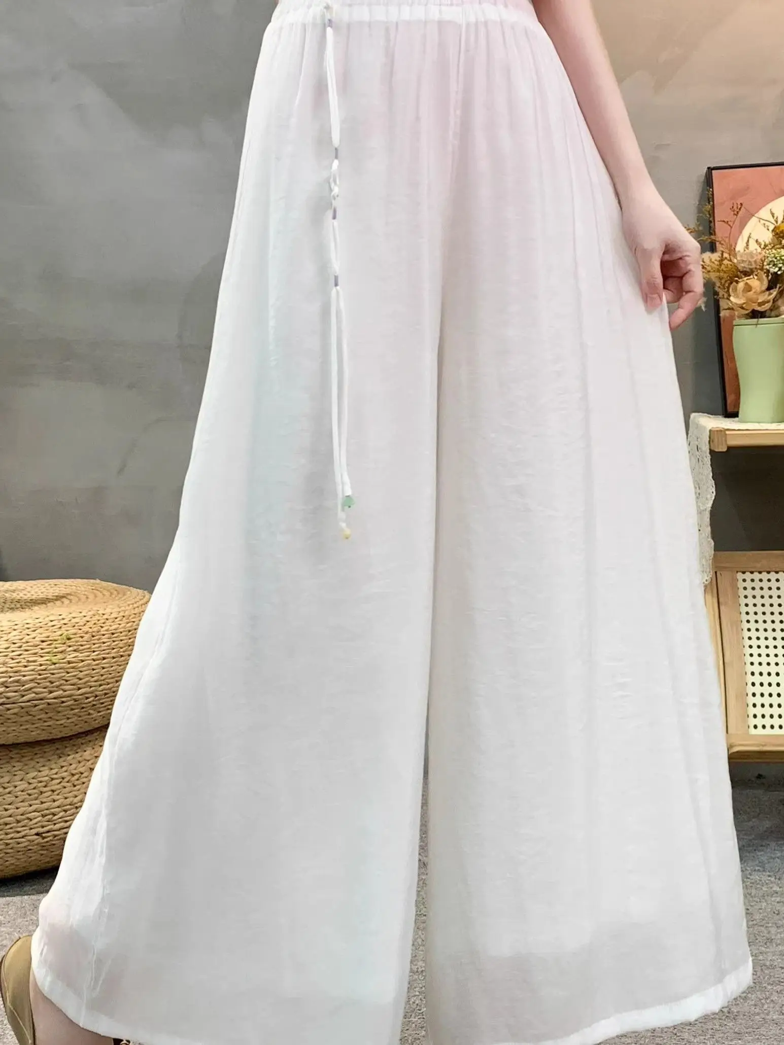 New Chinese Style Double Layer Wide Leg Pants Women High Waist Draped Loose Casual Fairy Fairy Pants Slimming Large Size Long...