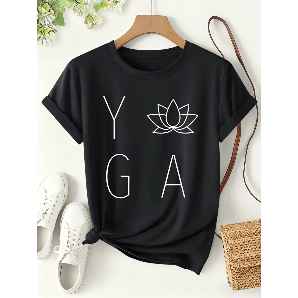 Men Women Yoga T Shirt Lotus Flower Graphic Tees Summer Short Sleeve O-Neck Loose Tops Minimalist Zen Meditation White Shirt Y2K