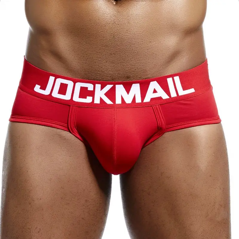 JOCKMAIL sexy low waist briefs shorts Large size solid color men\'s boxer briefsWhite quick-drying fitness swimming trunks