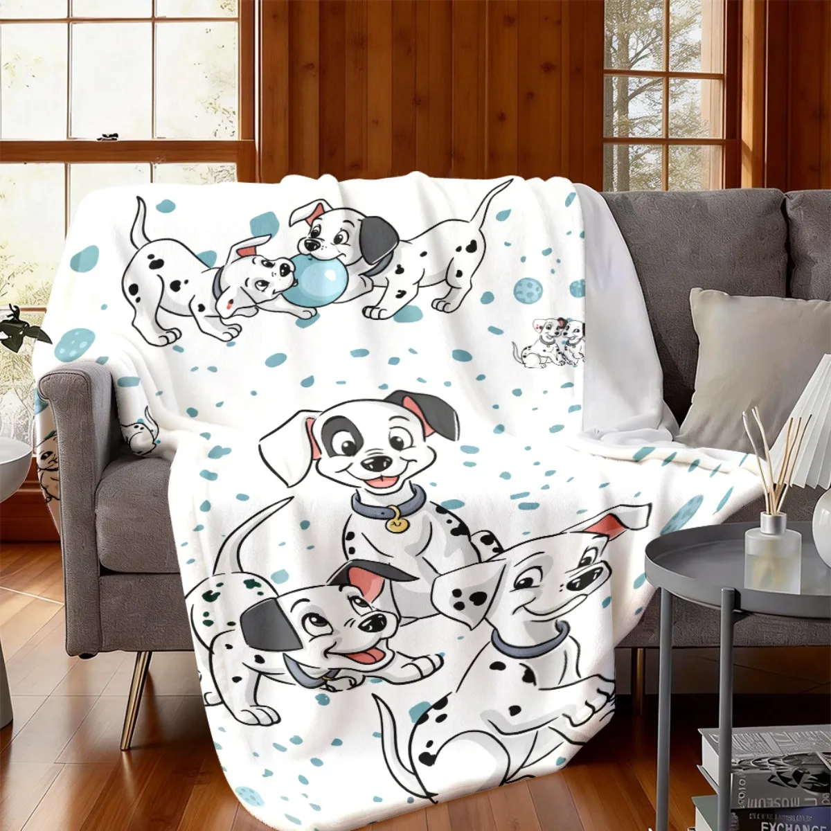 1pc Cute Cartoon Dalmatian Blue Speckles Print Flannel Nap Blanket Fine Craftsmanship, Anti-Fade, Reusable, Comfortable Bring St