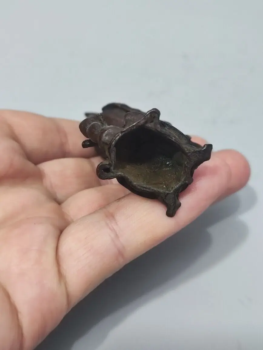 Chinese Old Antique Bronze Red-Crowned Crane Turtle Statue Netsuke