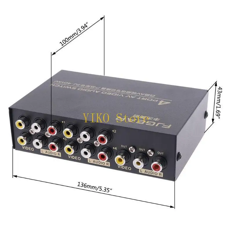 K32C Powered 4 Way RCA Splitter Box 4 in 1 Out Composite Video Distribution Duplicator for , X-box, DVD, for
