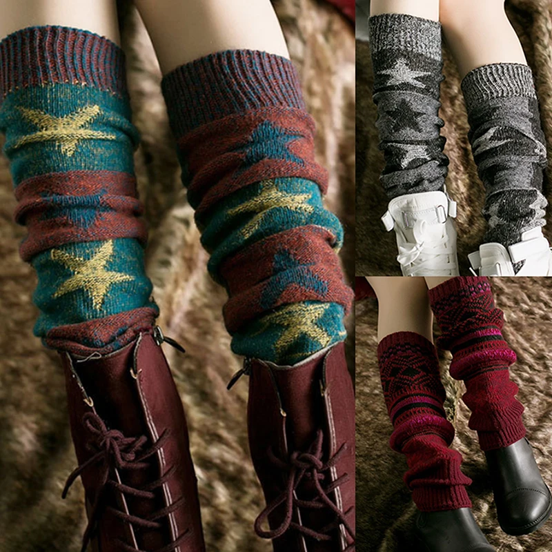 Autumn And Winter Warm Wool Knitted Leg Warmers Footless Boho Luxury Stockings For Women Girls