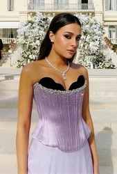 Lilac Prom Dresses Floor-Length Sweetheart Evening Dress Saudi Arabia Lace-up Crystal Beads Wedding Party Gown Robes De 2024