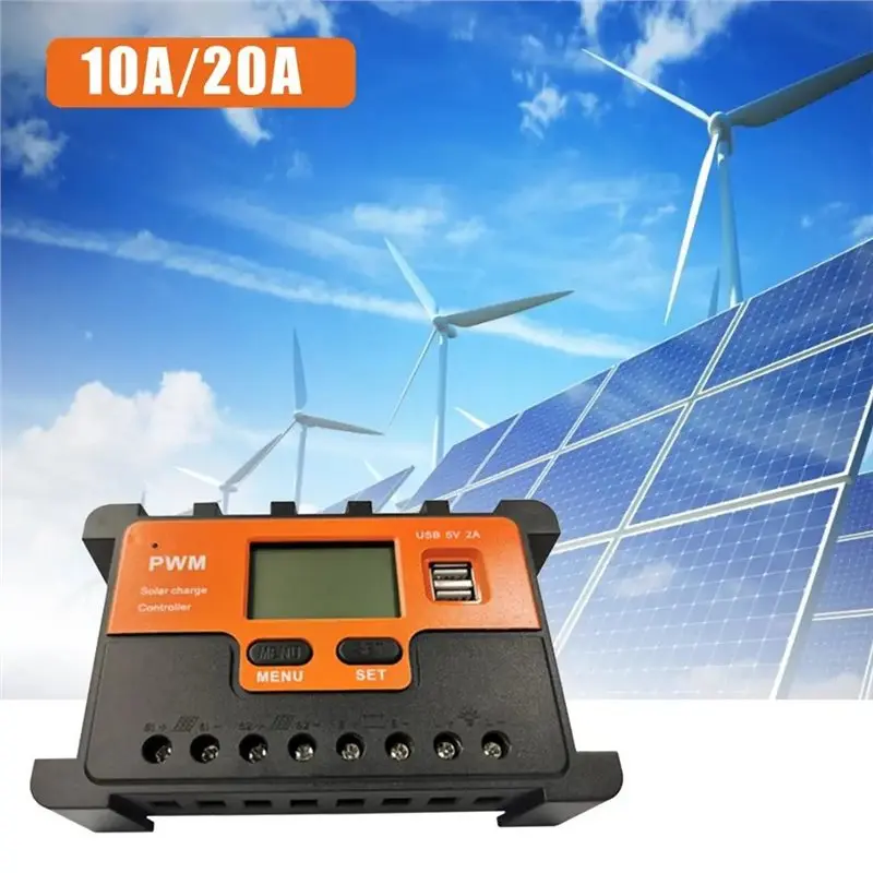 ABUI-20A Solar Controller 12V 24V AUTO LCD PWM Regulator With USB For Solar Panel PV Baterry Lights